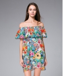 Flowers Printed silk crepe mini  dress